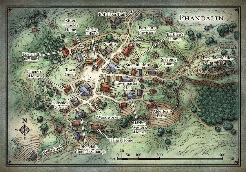 Map showing the village of Phandalin.